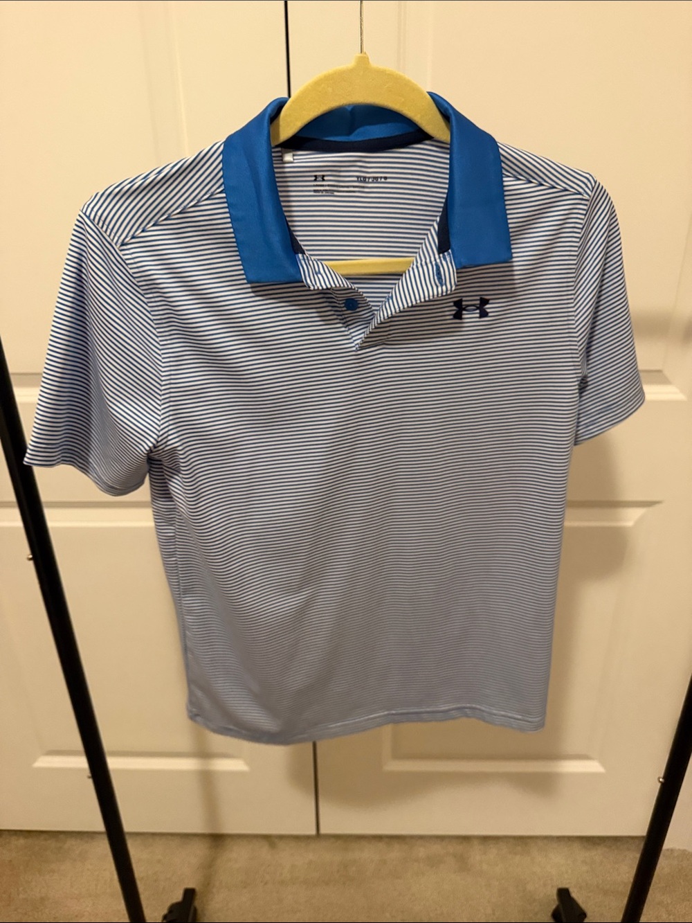Under Armour Boys Light Blue Micro-Striped Polo with Blue Collar